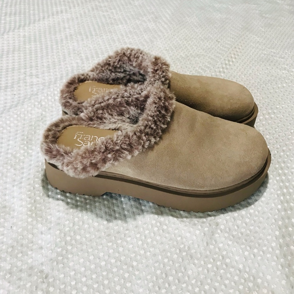 Franco Sarto Tan Fur-Lined Mules